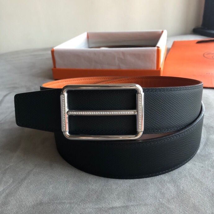 Hermes 38mm Reversible leather belt with stainless steel metal buckle