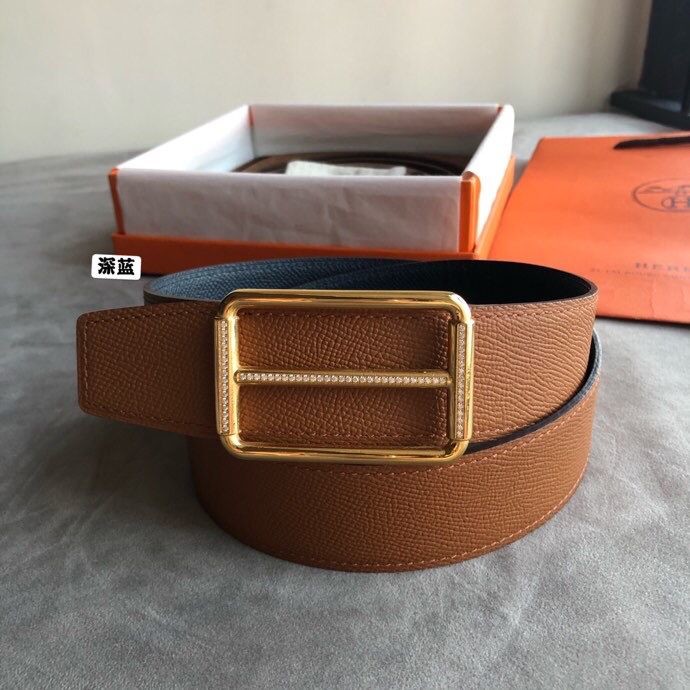 Hermes 38mm Reversible leather belt with stainless steel metal buckle