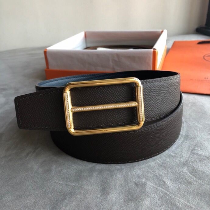 Hermes 38mm Reversible leather belt with stainless steel metal buckle