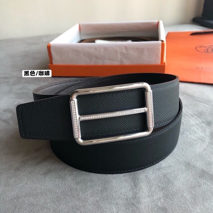 Hermes 38mm Reversible leather belt with stainless steel metal buckle