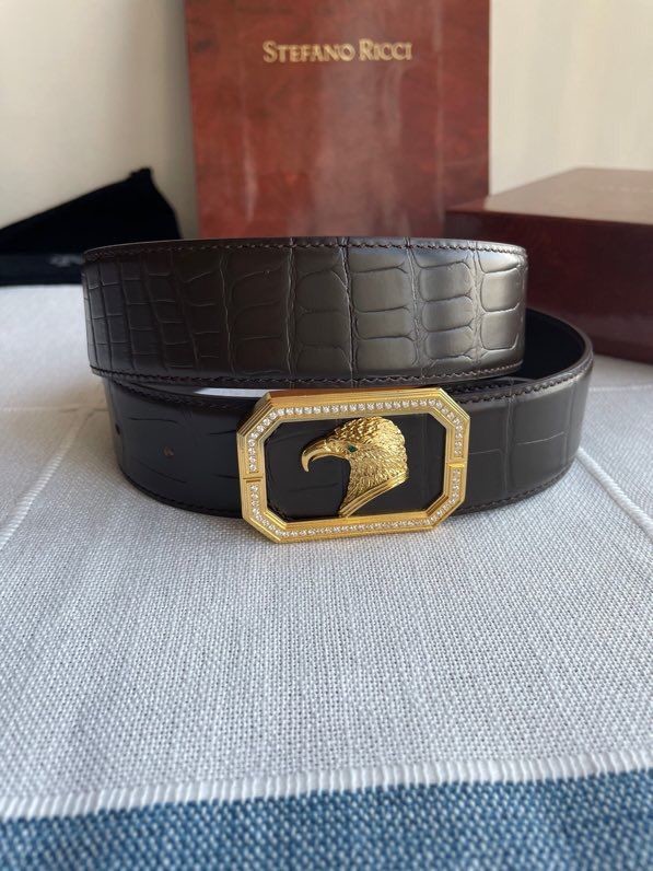 Stefano Ricci Stainless steel eagle head metal buckle 3.8cm cowhide belt