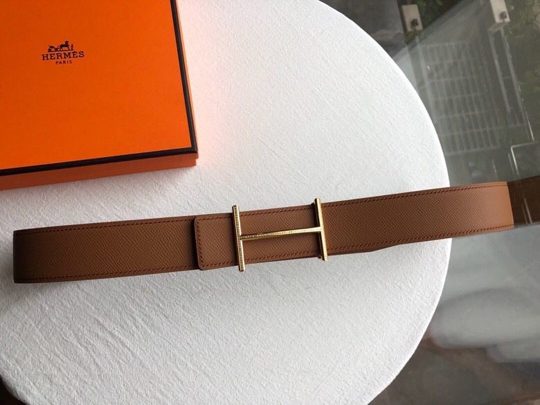 Hermes Stainless steel metal diamond buckle leather men s 3.8cm belt