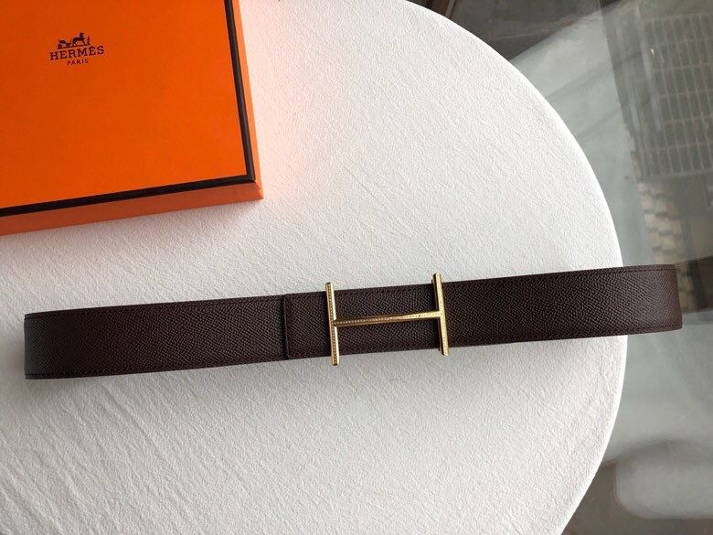 Hermes Stainless steel metal diamond buckle leather men s 3.8cm belt