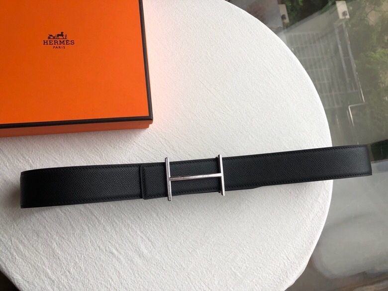 Hermes Stainless steel metal diamond buckle leather men s 3.8cm belt