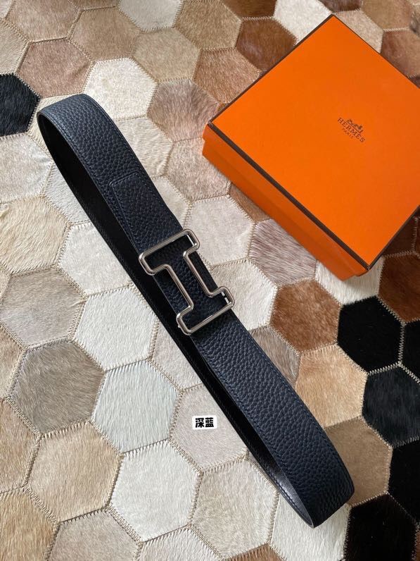 Hermes Tonight Metal Stainless Steel Belt Buckle & Reversible Leather Belt 38mm