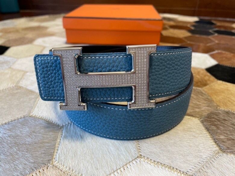 Hermes Stainless Steel Full Rhinestone Reversible Leather Men s 3.8cm Belt