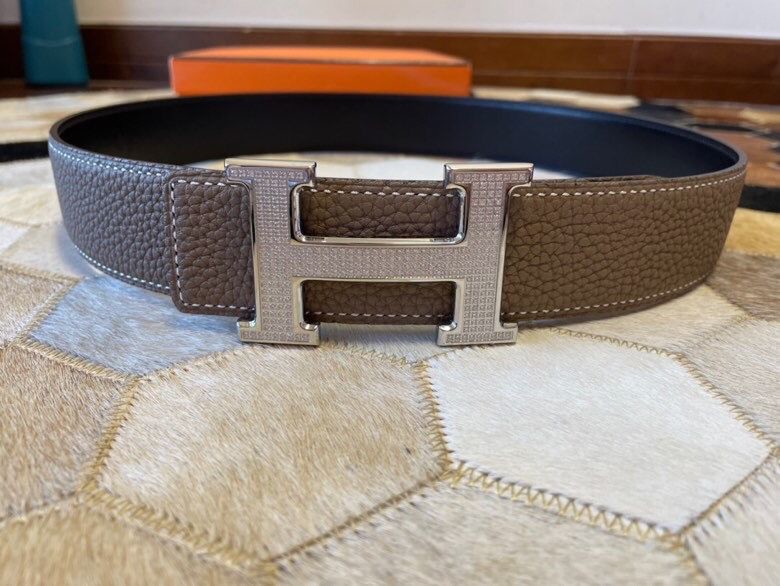 Hermes Stainless Steel Full Rhinestone Reversible Leather Men s 3.8cm Belt