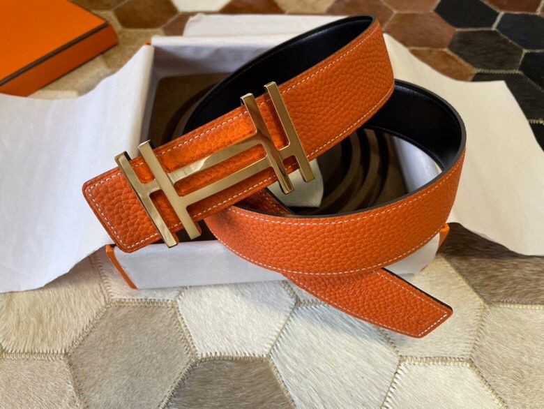 Hermes Togo leather stainless steel duplex buckle 38mm classic men s belt