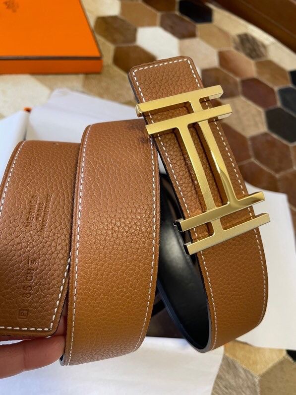 Hermes Togo leather stainless steel duplex buckle 38mm classic men s belt