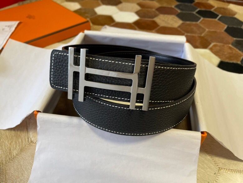 Hermes Togo leather stainless steel duplex buckle 38mm classic men s belt