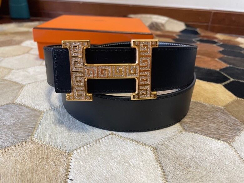 Hermes Stainless steel metal buckle leather men s 3.8cm belt