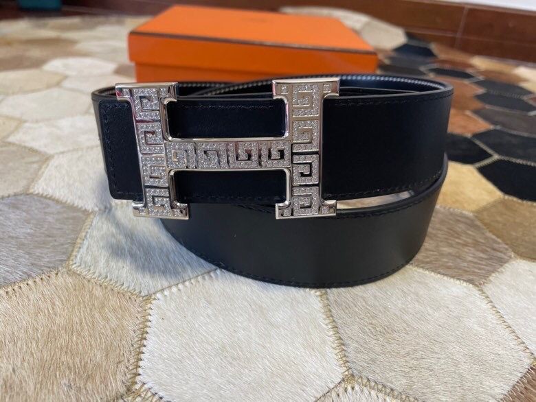 Hermes Stainless steel metal buckle leather men s 3.8cm belt