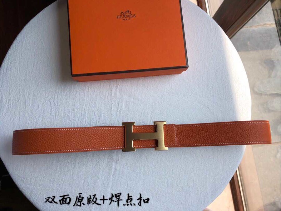 Hermes Stainless steel H buckle men s Reversible leather belt 38mm