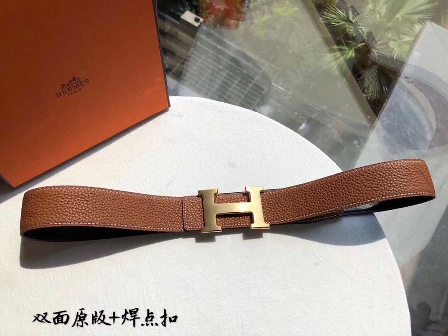 Hermes Stainless steel H buckle men s Reversible leather belt 38mm