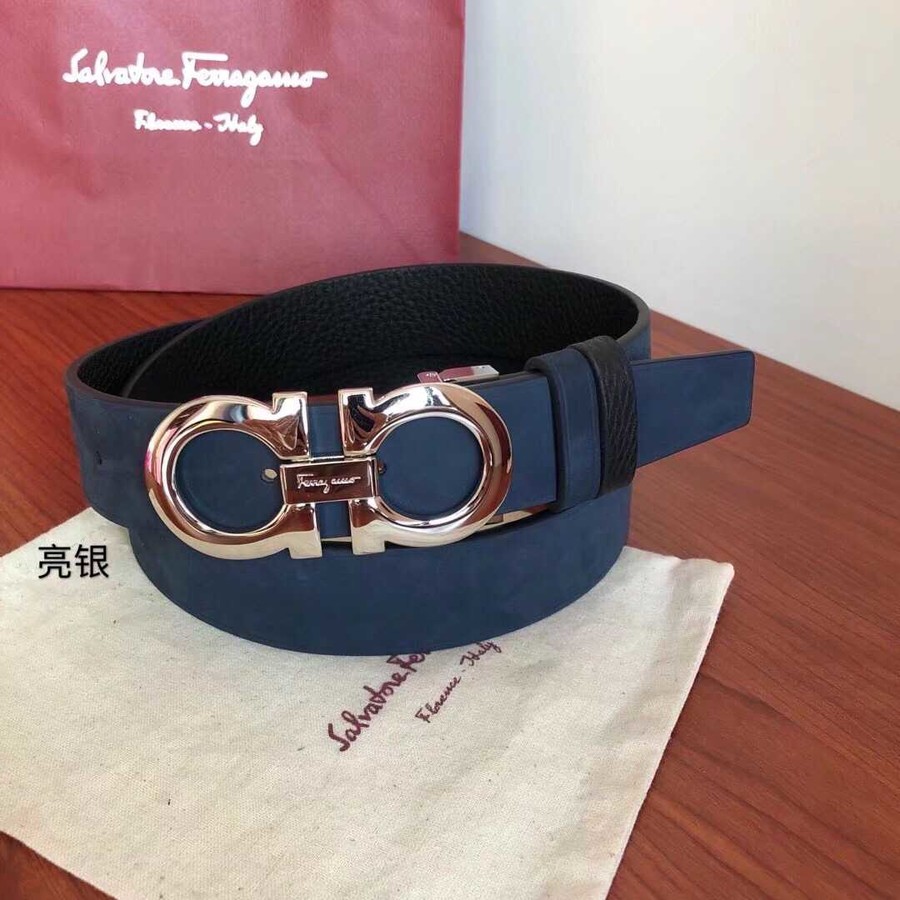 Ferragamo Men s 3.5cm Metal Buckle Leather Belt Suede