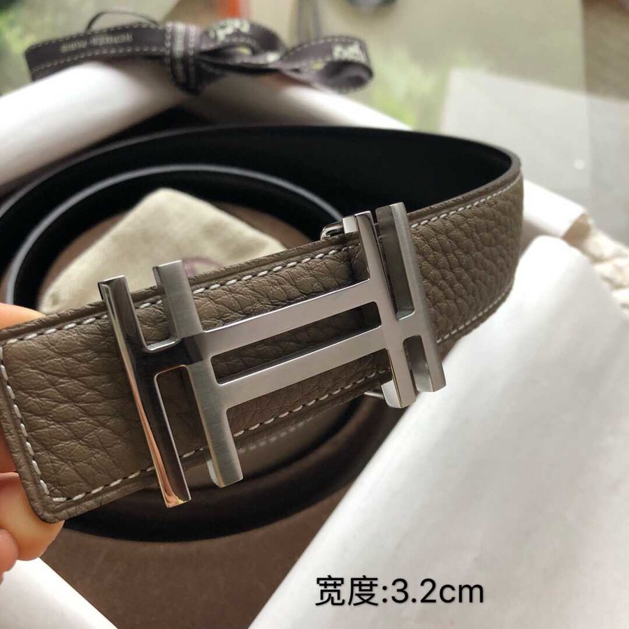 Hermes Men s 3.2cm Stainless Steel Double Buckle Reversible Leather Belt