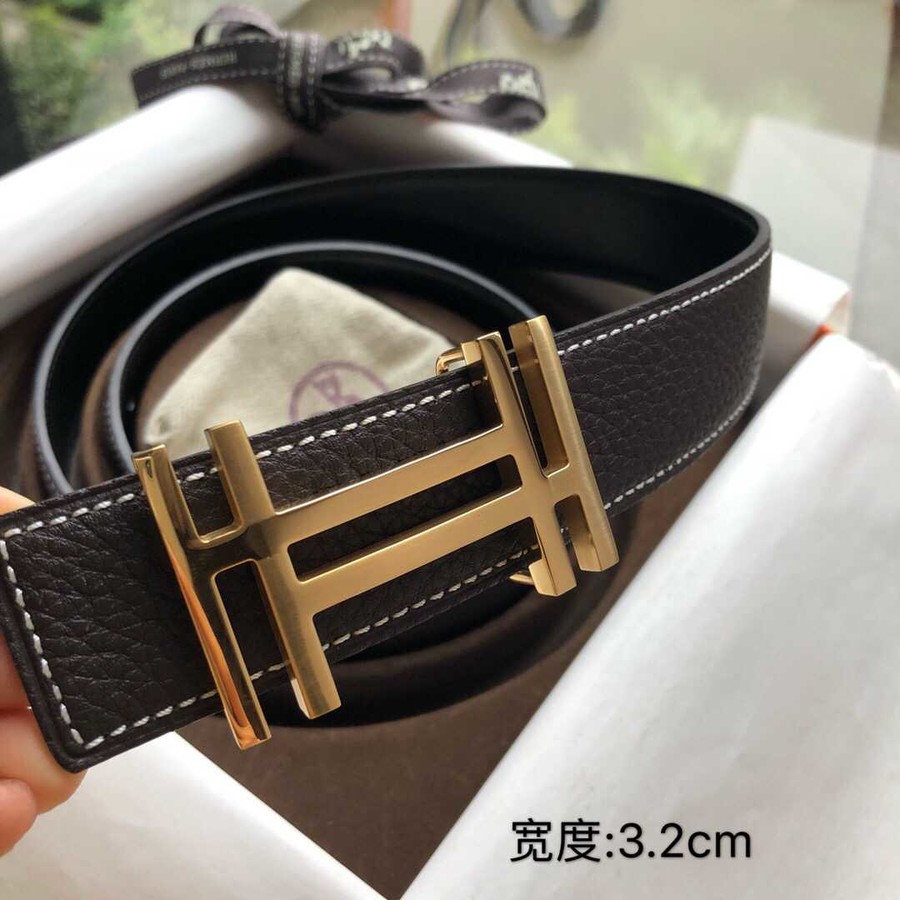 Hermes Men s 3.2cm Stainless Steel Double Buckle Reversible Leather Belt