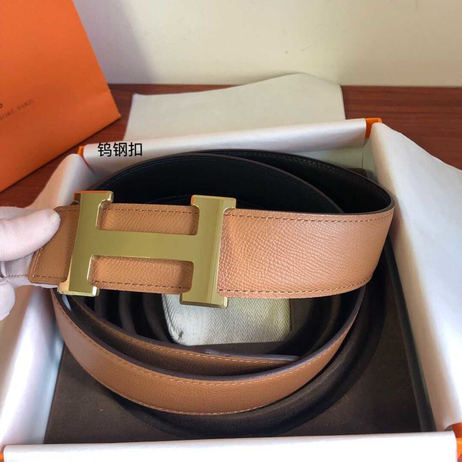 Hermes Men s 3.8cm tungsten steel metal buckle leather belt