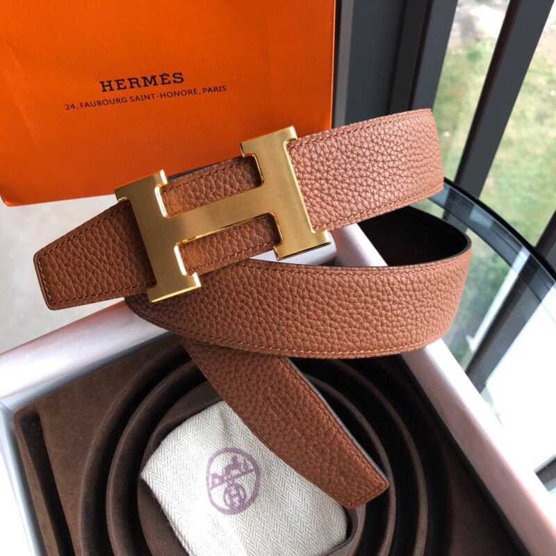 Hermes H gold/silver metal buckle men s Reversible leather belt 38mm