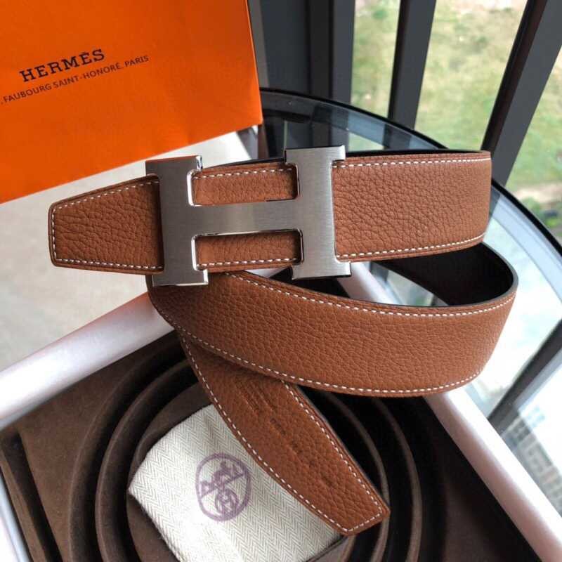 Hermes H gold/silver metal buckle men s Reversible leather belt 38mm