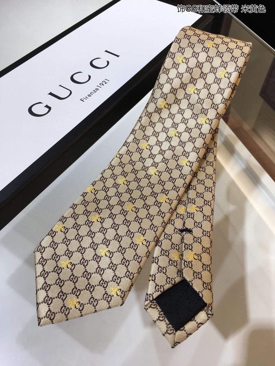 Gucci Jacquard silk embellished GG and bee tie