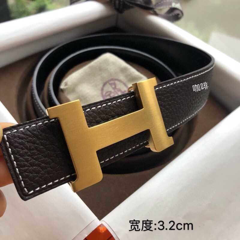 Hermes Stainless steel four-corner buckle Reversible leather men s 3.2cm belt