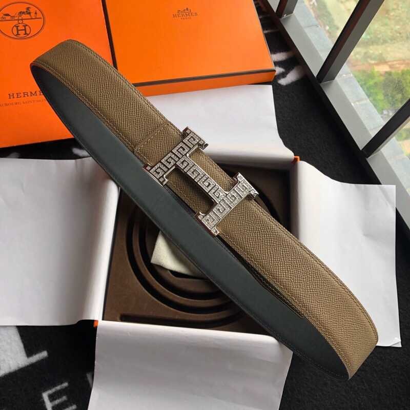 Hermes 3.8cm stainless steel H pattern buckle leather belt