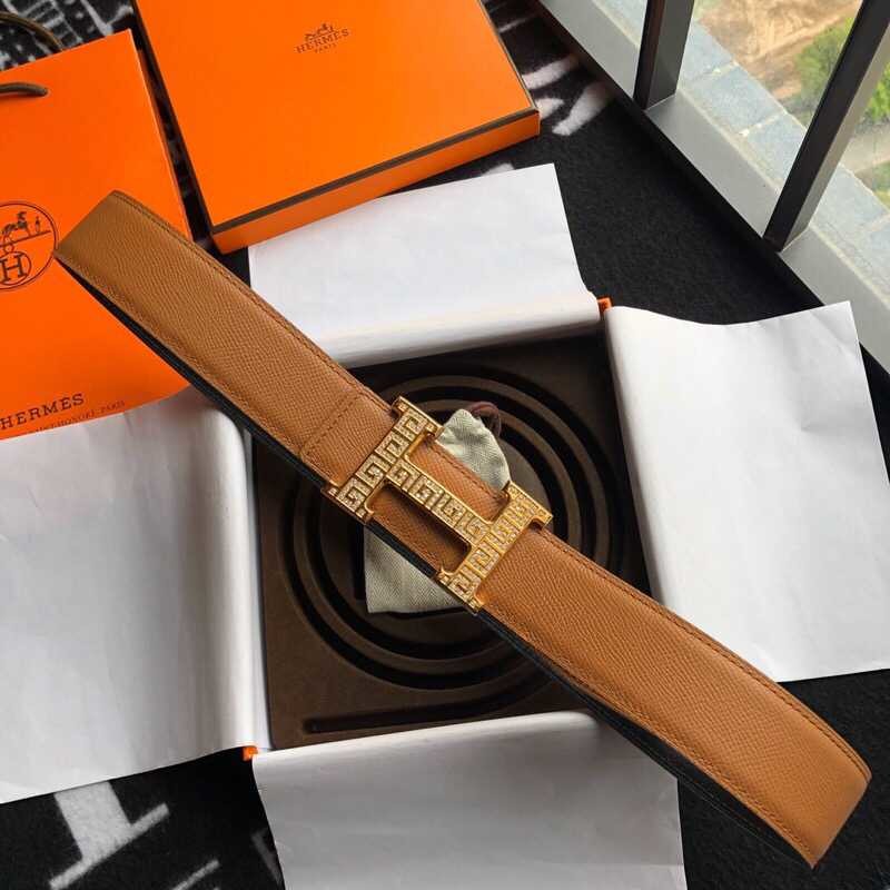 Hermes 3.8cm stainless steel H pattern buckle leather belt