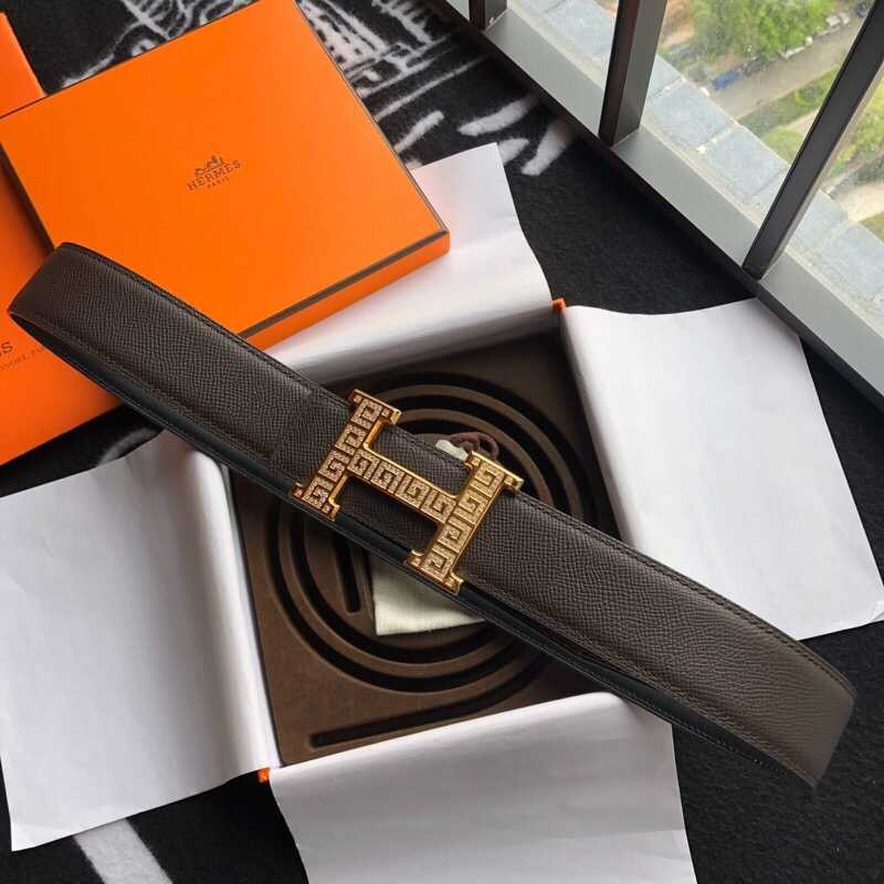 Hermes 3.8cm stainless steel H pattern buckle leather belt