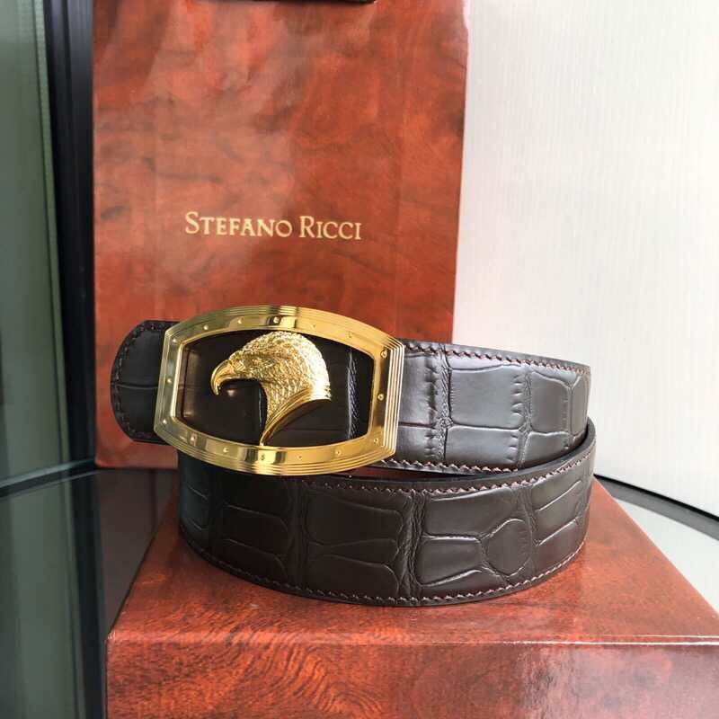 Stefano Ricci 3.8cm cowhide belt with stainless steel eagle head profile buckle