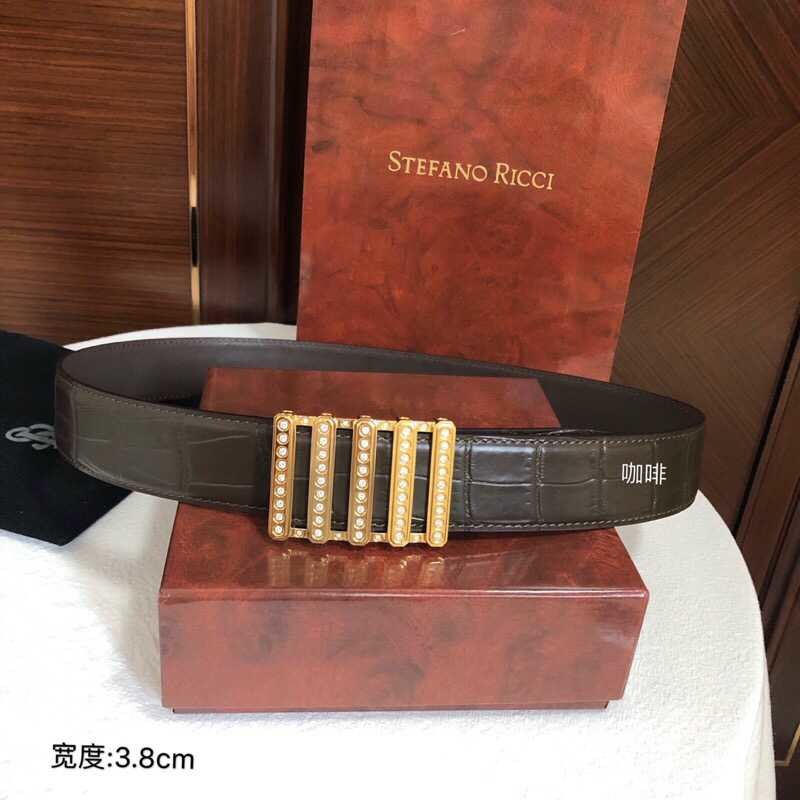 Stefano Ricci Fine cowhide crocodile pattern belt 3.8cm