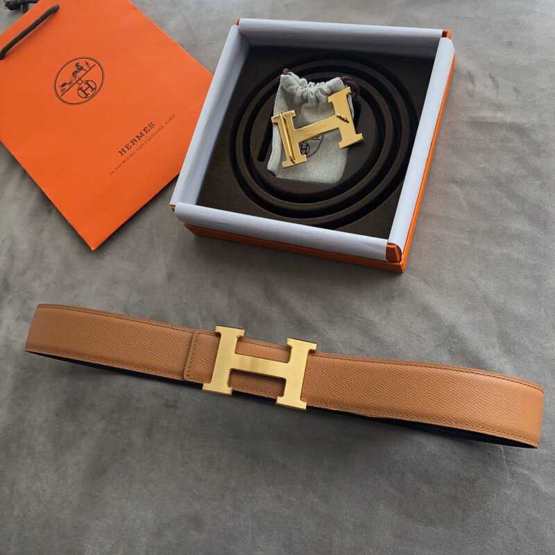 Hermes Stainless steel 316H metal buckle (mirror shine at the bottom) leather men s 3.8cm belt