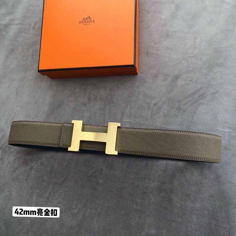 Hermes Boutique four-corner shiny gold/silver metal buckle men s belt 42mm