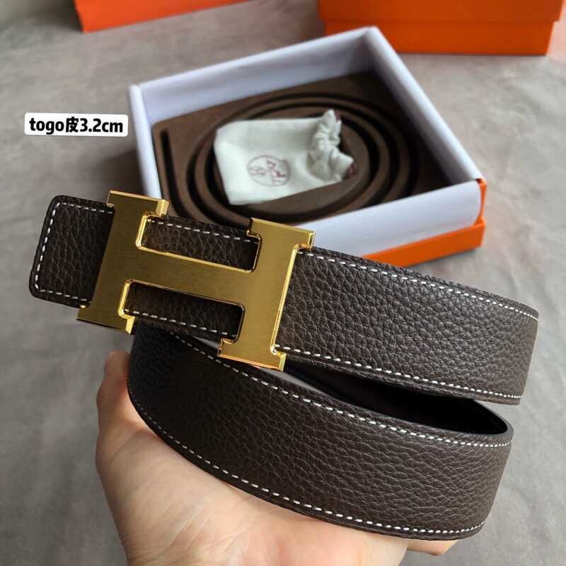 Hermes H gold/palladium buckle togo leather calfskin belt 3.2cm