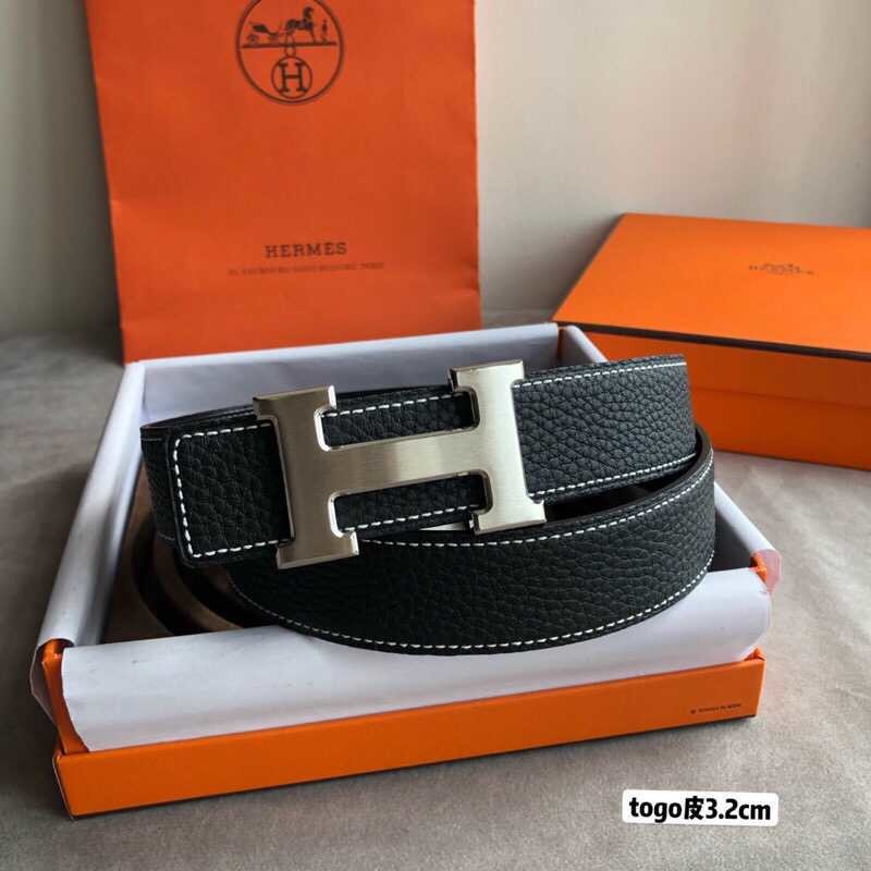 Hermes H gold/palladium buckle togo leather calfskin belt 3.2cm