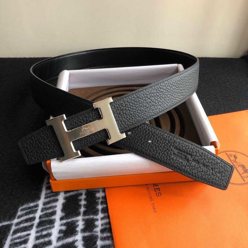 Hermes Stainless steel horse-drawn cart pattern boutique buckle Togo leather Reversible leather belt 38mm