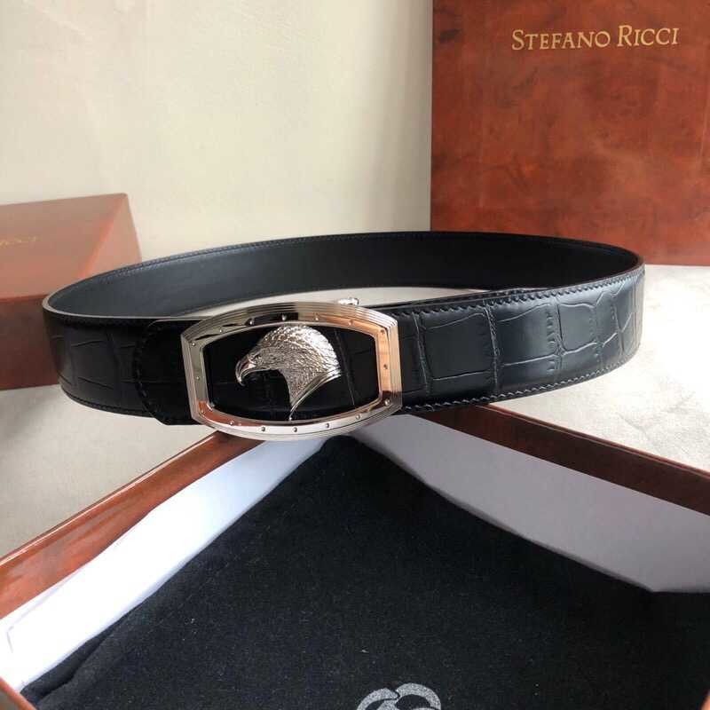 Stefano Ricci 3.8cm cowhide belt with stainless steel eagle head profile buckle