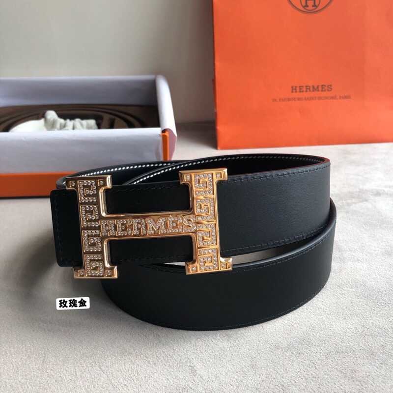 Hermes Reversible cowhide men s 3.8cm stainless steel H buckle belt