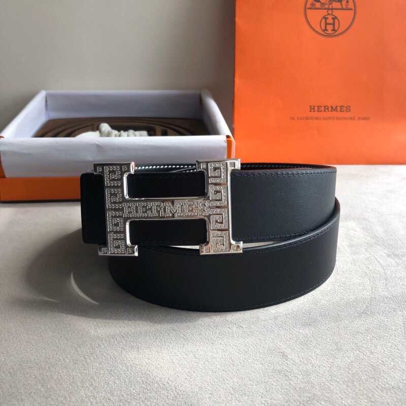 Hermes Reversible cowhide men s 3.8cm stainless steel H buckle belt