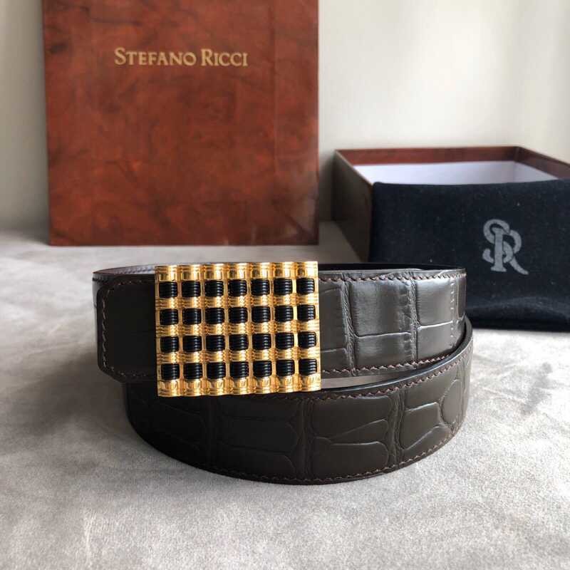 Stefano Ricci 3.5cm leather embossed crocodile pattern belt with stainless steel buckle