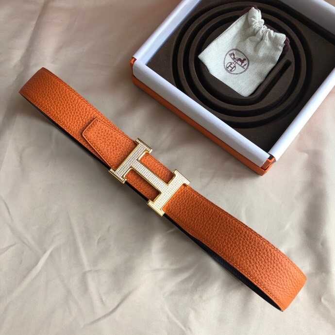 Hermes Stainless Steel H Full Rhinestone Bottom Leather Men s 3.8cm Belt