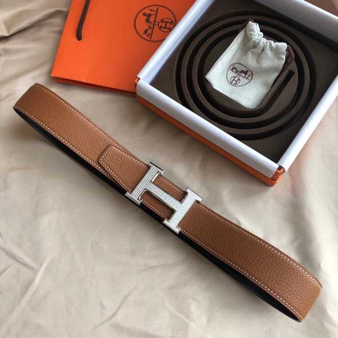 Hermes Stainless Steel H Full Rhinestone Bottom Leather Men s 3.8cm Belt