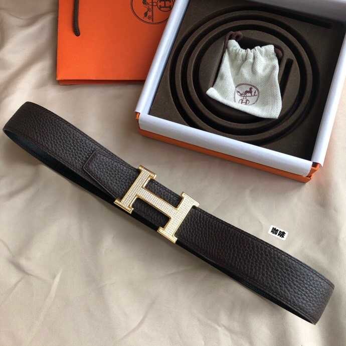 Hermes Stainless Steel H Full Rhinestone Bottom Leather Men s 3.8cm Belt