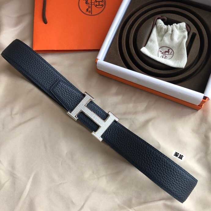 Hermes Stainless Steel H Full Rhinestone Bottom Leather Men s 3.8cm Belt