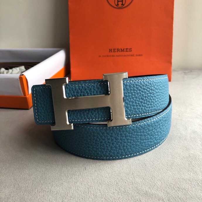 Hermes Classic stainless steel H metal buckle leather grained men s 3.8cm belt