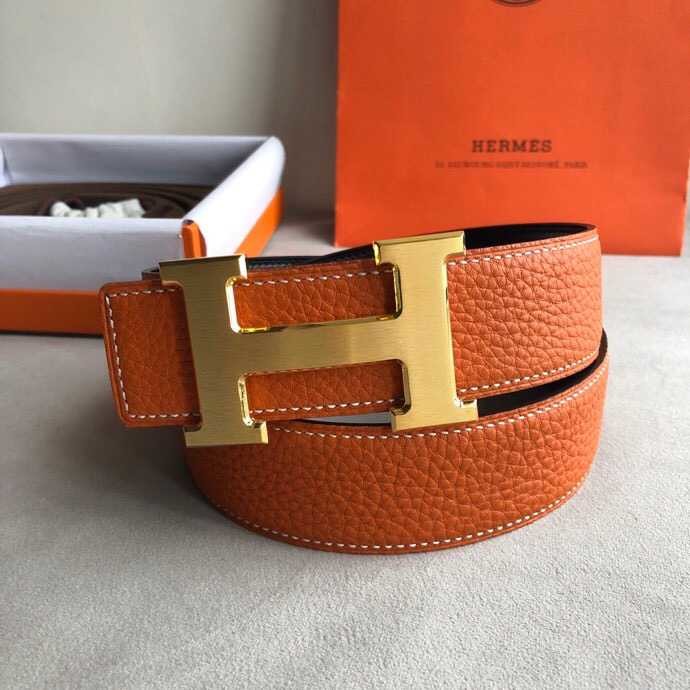 Hermes Classic stainless steel H metal buckle leather grained men s 3.8cm belt