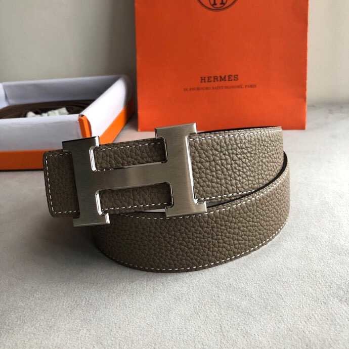 Hermes Classic stainless steel H metal buckle leather grained men s 3.8cm belt