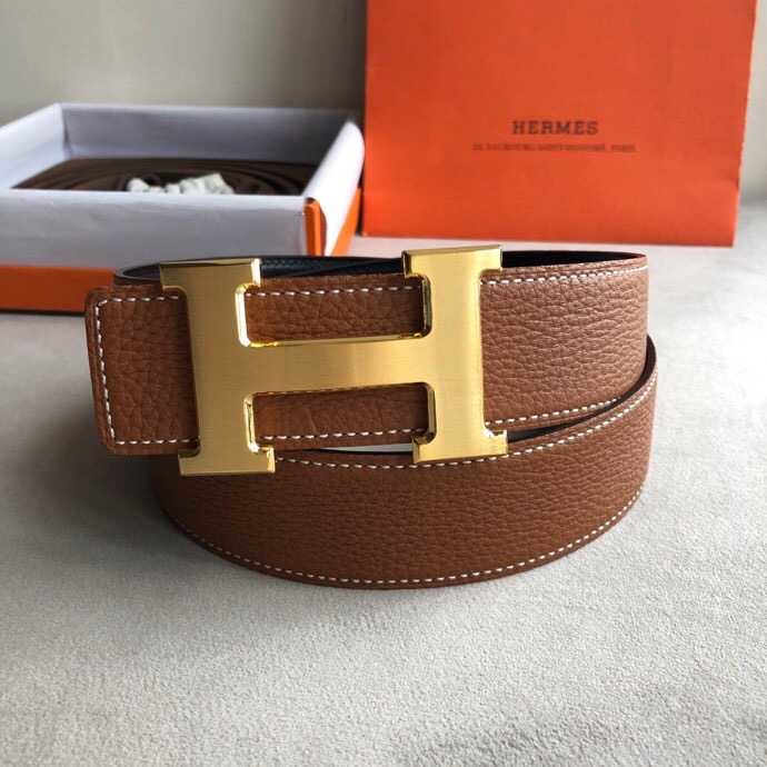 Hermes Classic stainless steel H metal buckle leather grained men s 3.8cm belt