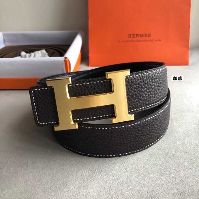 Hermes Classic stainless steel H metal buckle leather grained men s 3.8cm belt