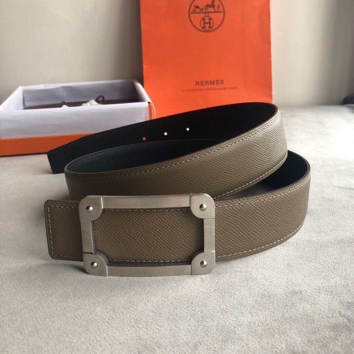 Hermes Stainless steel box hanging buckle leather men s 3.8cm belt